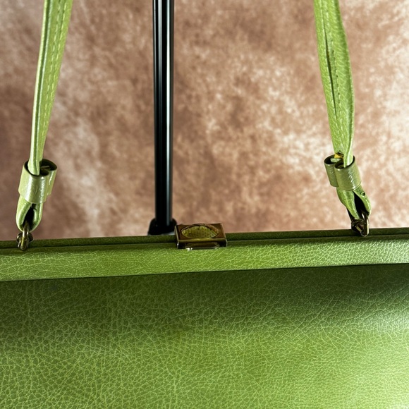 Vintage 60s Pistachio Green Frame Handbag Retro Kelly Style Top Handle - Picture 3 of 11